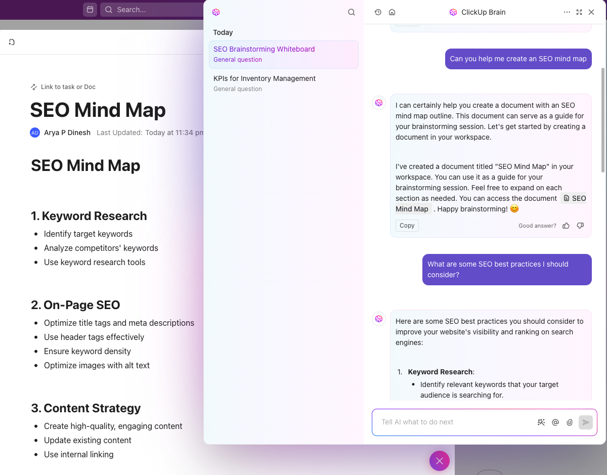 ClickUp Brain Mind Map Outline
